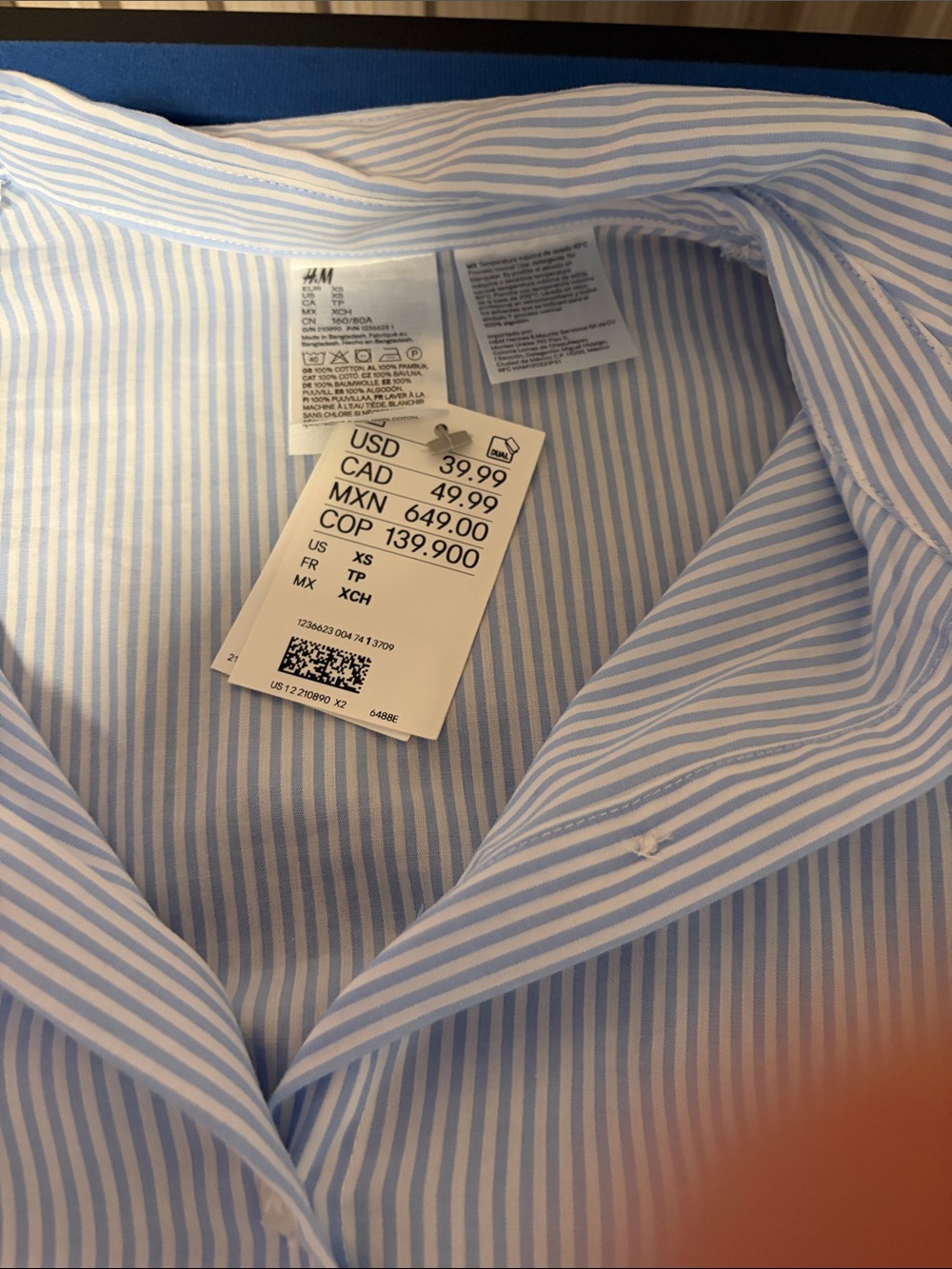 H&M Light Blue and White Pinstripe Men's Dress Shirt